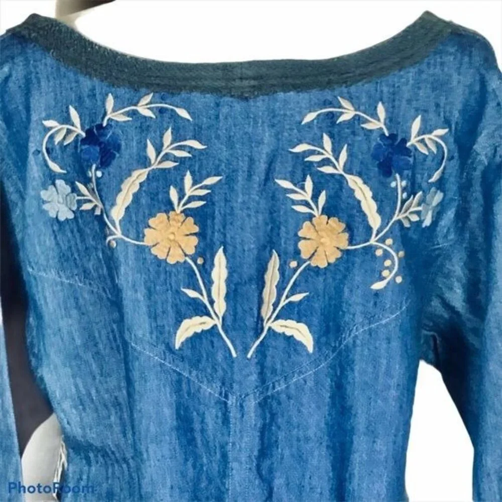 Free People Denim Embroidered Long Sleeve Top - Picture 5 of 7